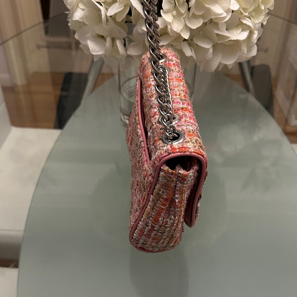 kate spade Pink and Coral Tweed Crossbody Bag with Silver Chain - Picture 12 of 15